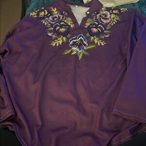 Purple Floral Embroidered Blouse